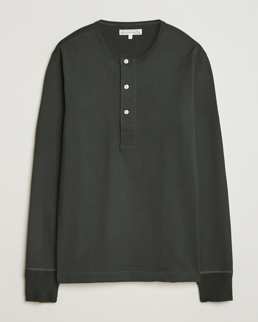 Herre | Gensere | Merz b. Schwanen | Classic Fit Sturdy Organic Cotton Henley Forest Green
