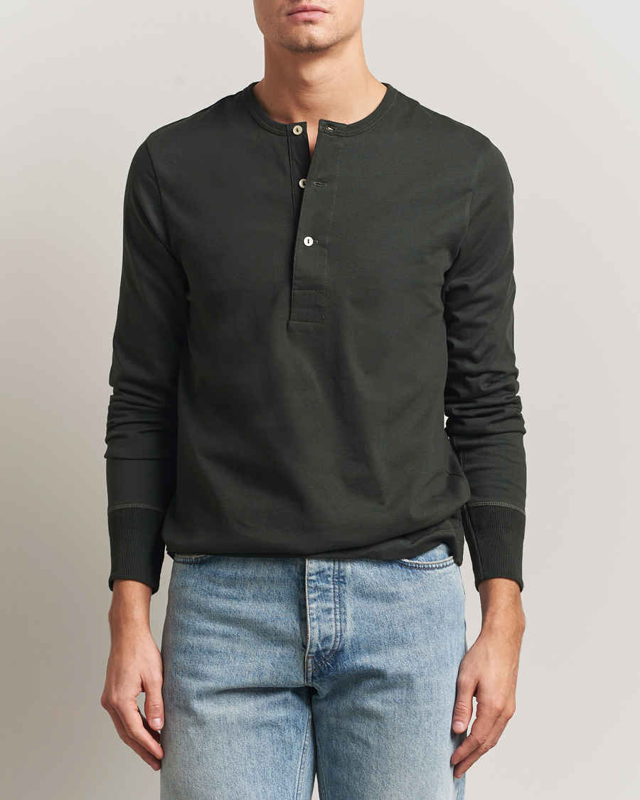 Herre | Gensere | Merz b. Schwanen | Classic Fit Sturdy Organic Cotton Henley Forest Green