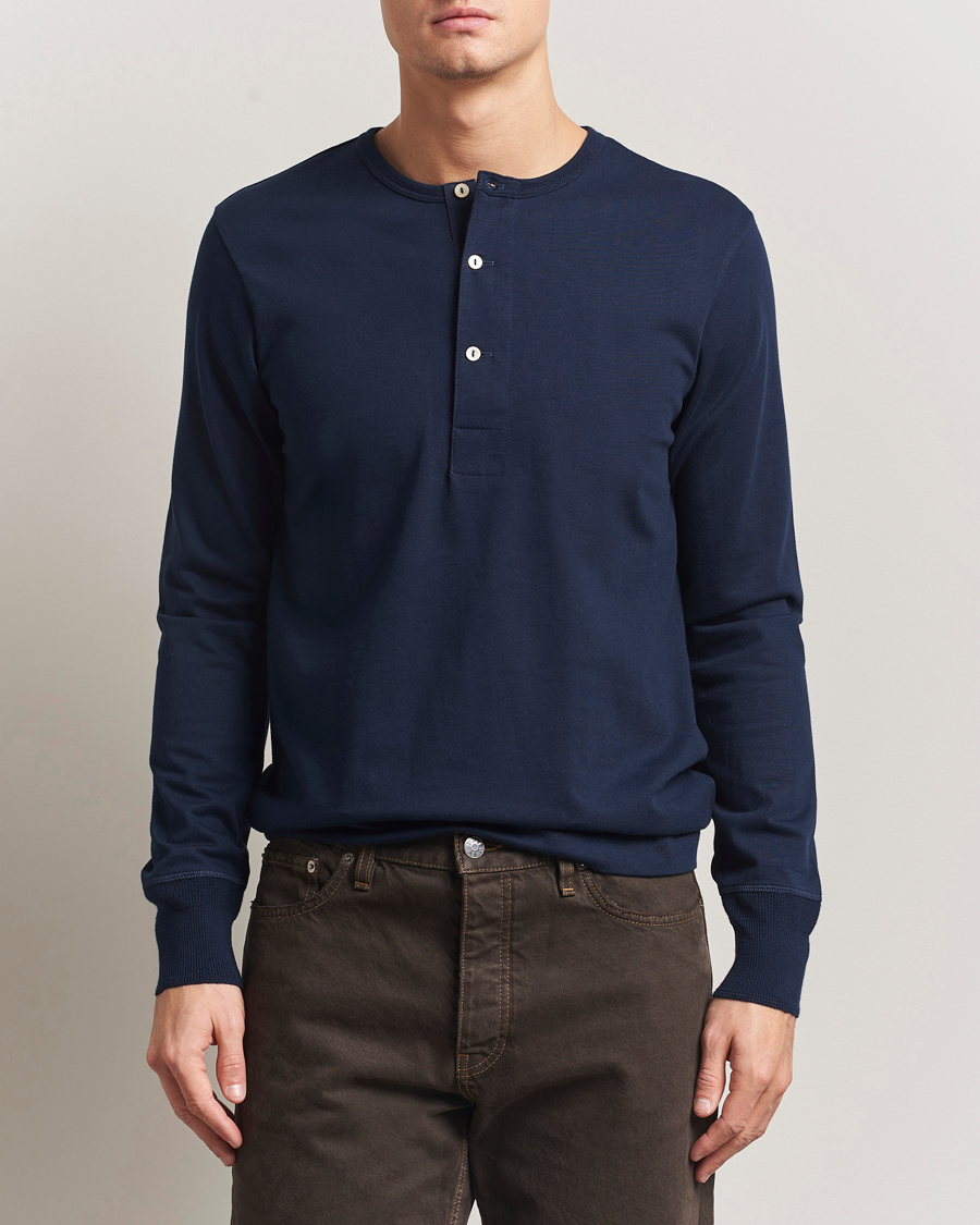 Herre | Gensere | Merz b. Schwanen | Classic Fit Sturdy Organic Cotton Henley Ink Blue