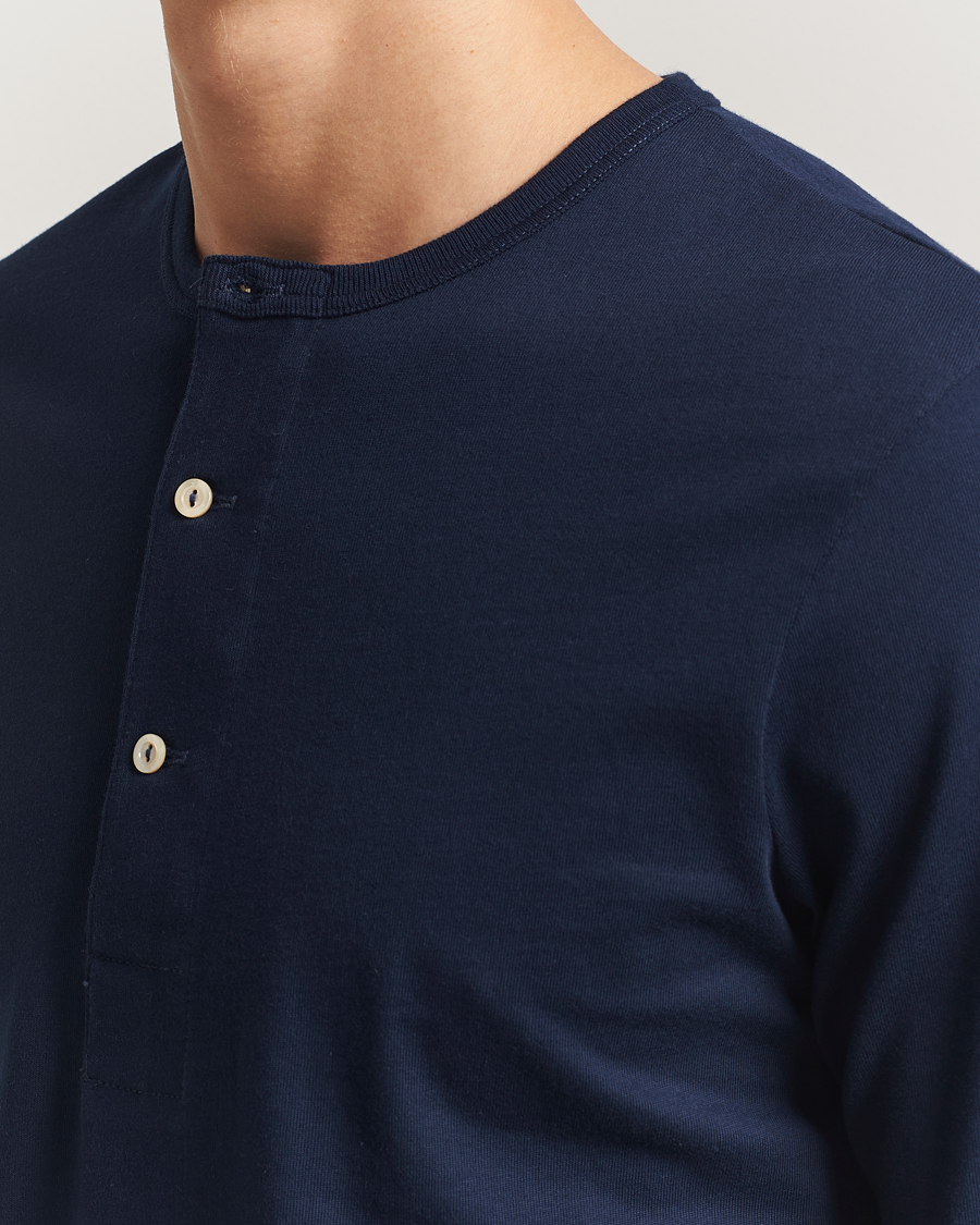 Herre | Gensere | Merz b. Schwanen | Classic Fit Sturdy Organic Cotton Henley Ink Blue