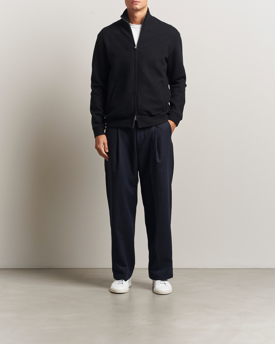Herre | Bukser | NN07 | Kay Wool Pleated Pinstriped Trousers Navy Blue