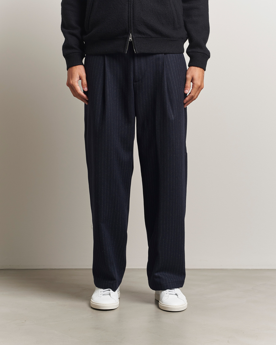 Herre | Bukser | NN07 | Kay Wool Pleated Pinstriped Trousers Navy Blue