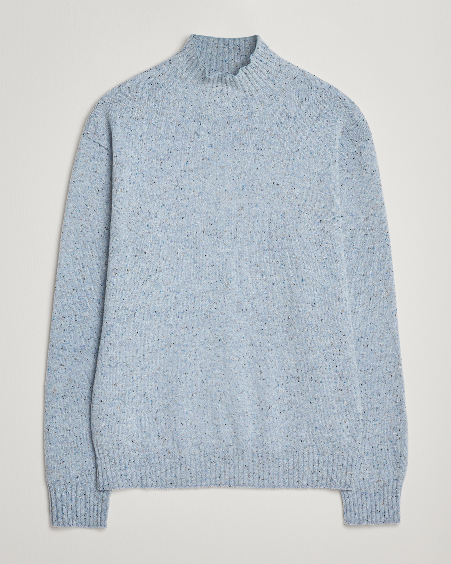 Herre | Gensere | NN07 | Aksel Wool Donegal Knitted Mock Neck Cerulian Blue