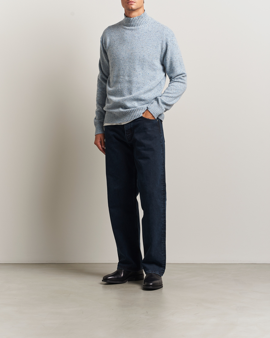 Herre | Gensere | NN07 | Aksel Wool Donegal Knitted Mock Neck Cerulian Blue
