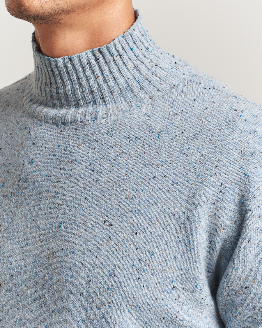 Herre | Gensere | NN07 | Aksel Wool Donegal Knitted Mock Neck Cerulian Blue