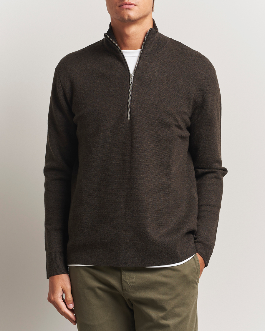 Herre | Gensere | NN07 | Harald Cotton/Modal Half Zip Demitasse Brown