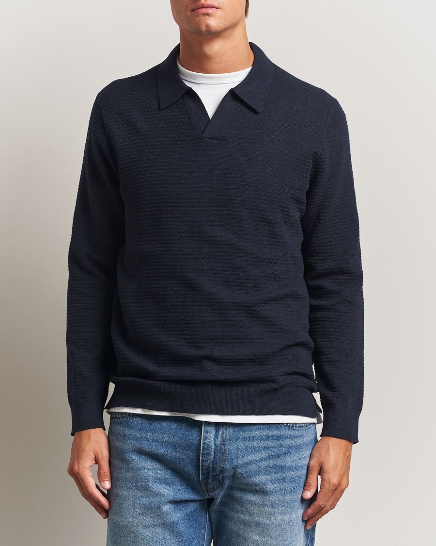 Herre | Gensere | NN07 | Paul Cotton Knitted Polo Deep Navy
