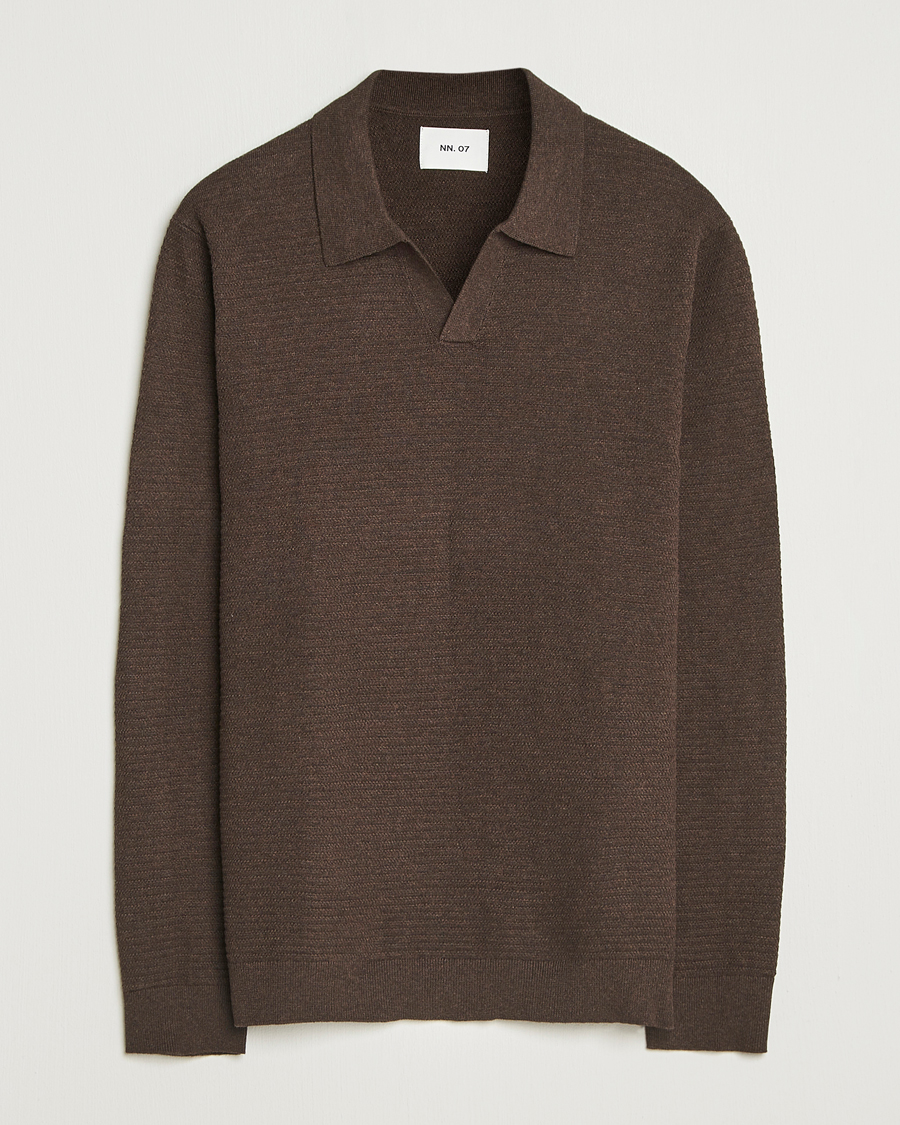 Herre | Gensere | NN07 | Paul Cotton Knitted Polo Demitasse Brown