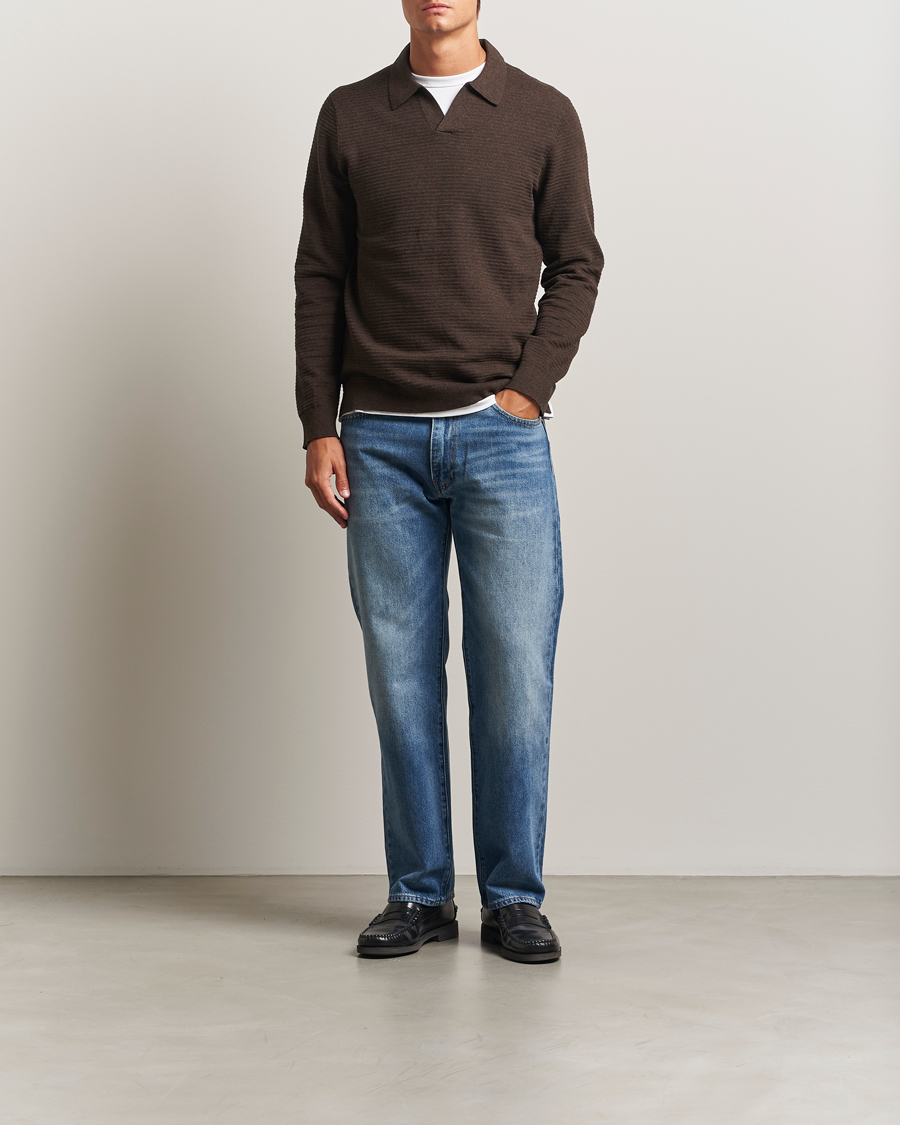 Herre | Gensere | NN07 | Paul Cotton Knitted Polo Demitasse Brown