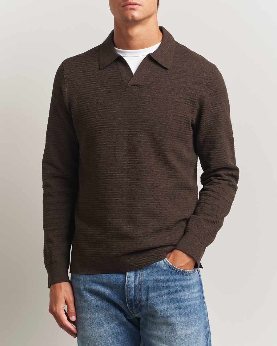 Herre | Gensere | NN07 | Paul Cotton Knitted Polo Demitasse Brown