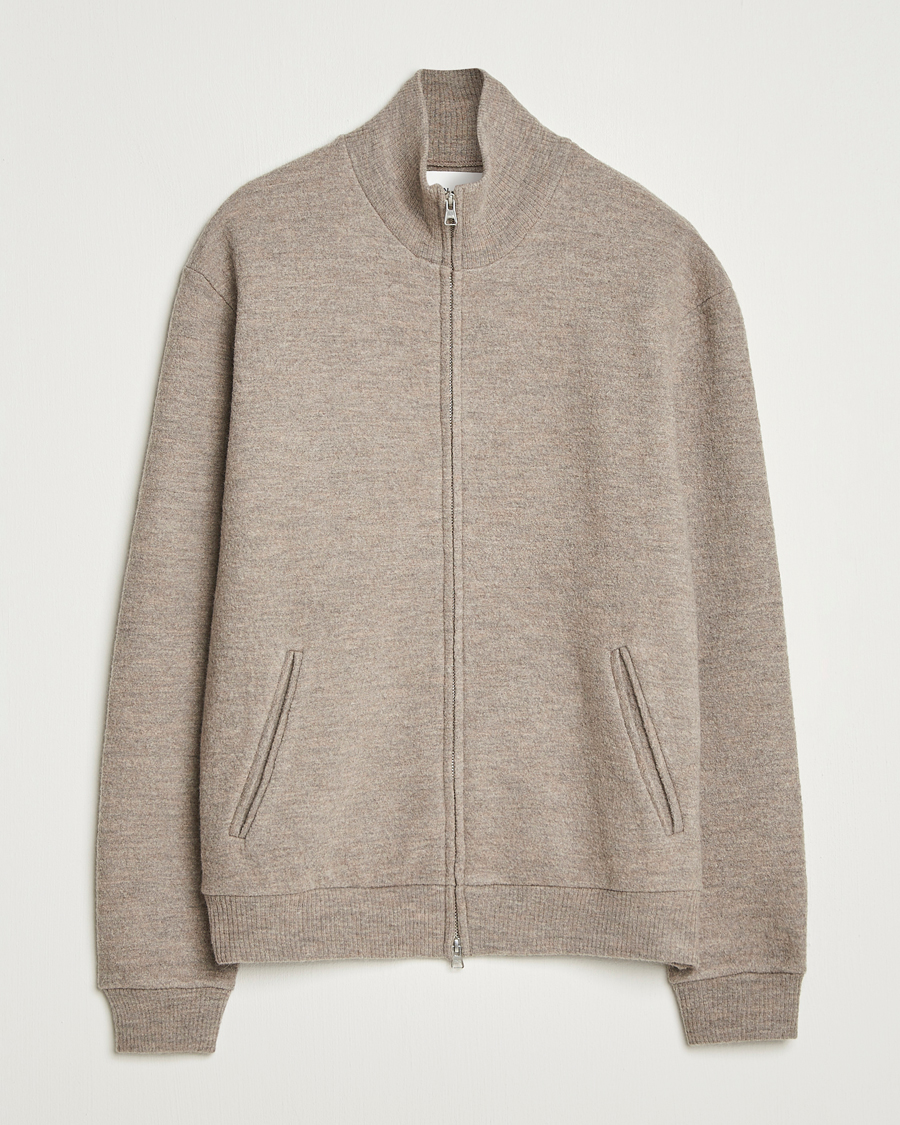 Herre | Gensere | NN07 | Boiled Wool Full Zip Khaki Beige