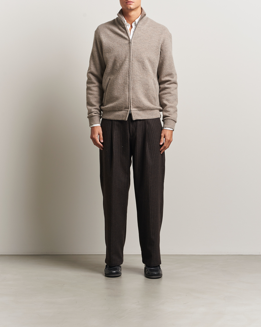 Herre | Gensere | NN07 | Boiled Wool Full Zip Khaki Beige