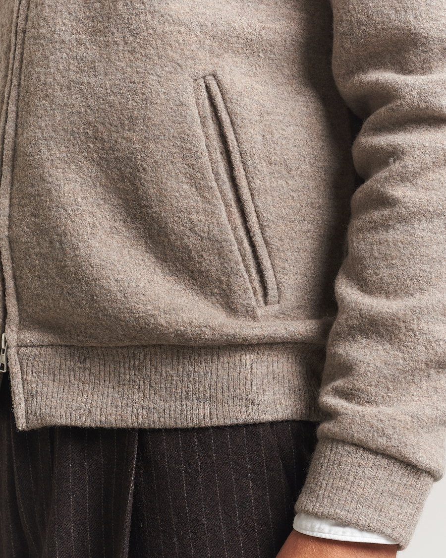 Herre | Gensere | NN07 | Boiled Wool Full Zip Khaki Beige