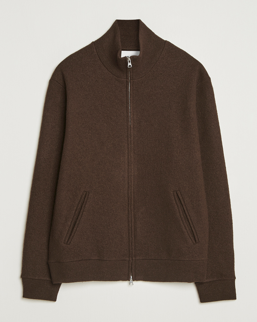 Herre | Gensere | NN07 | Boiled Wool Full Zip Demitasse Brown