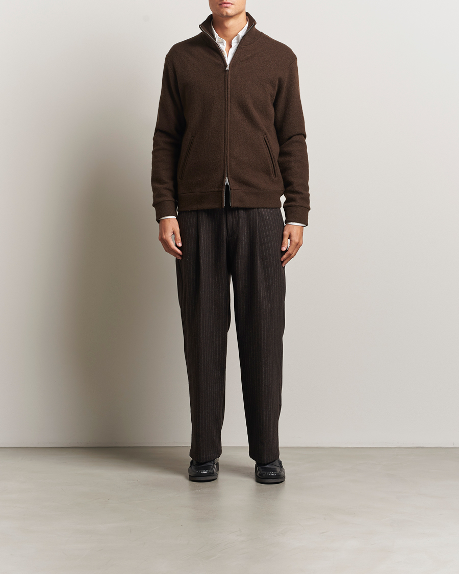 Herre | Gensere | NN07 | Boiled Wool Full Zip Demitasse Brown