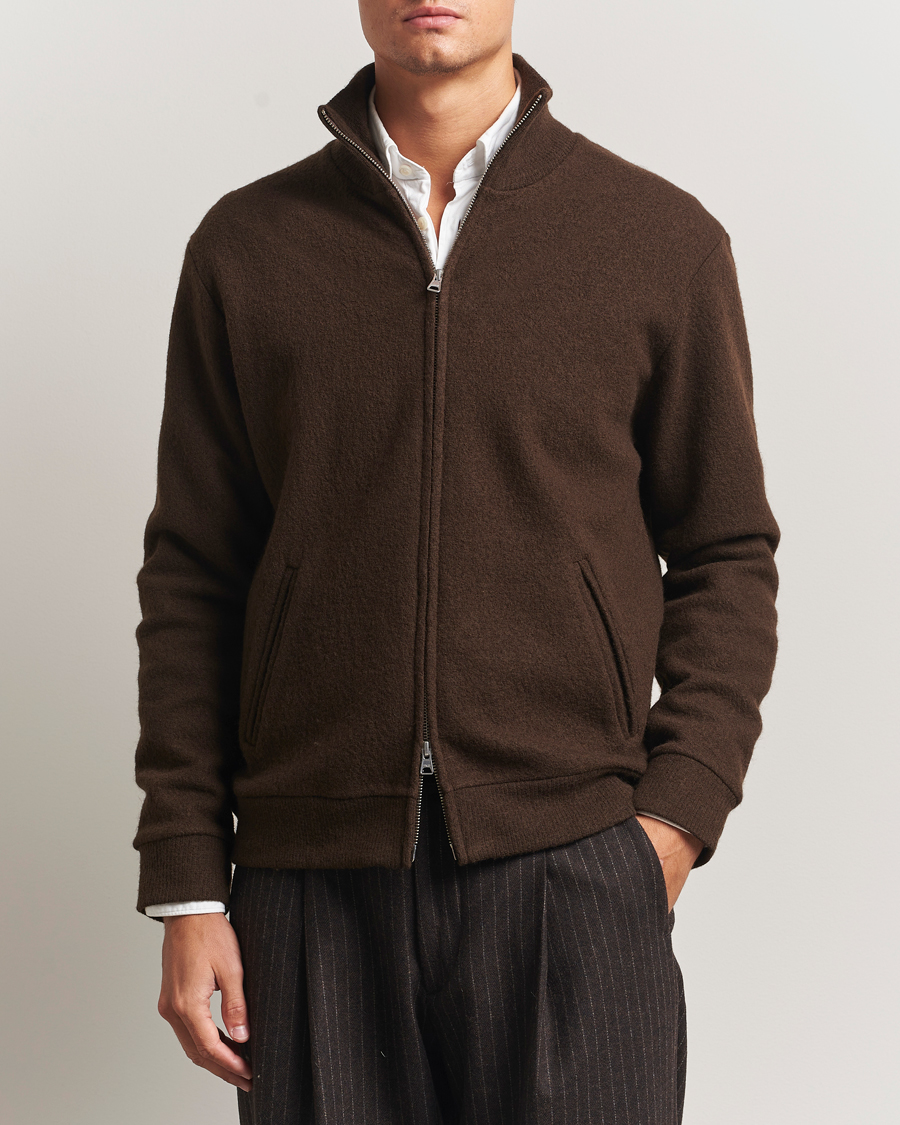 Herre | Gensere | NN07 | Boiled Wool Full Zip Demitasse Brown