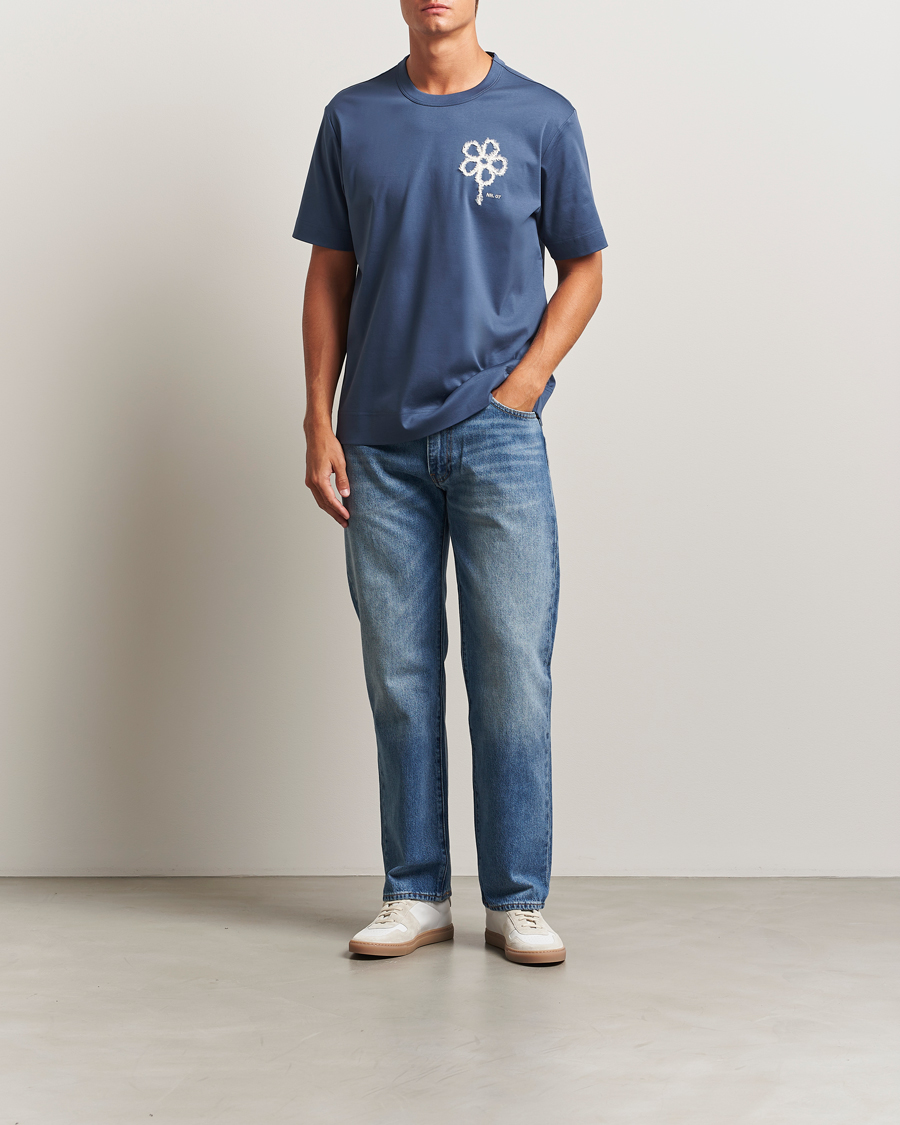 Herre | T-Shirts | NN07 | Pedro Mercerized Embroidered T-Shirt Denim Blue