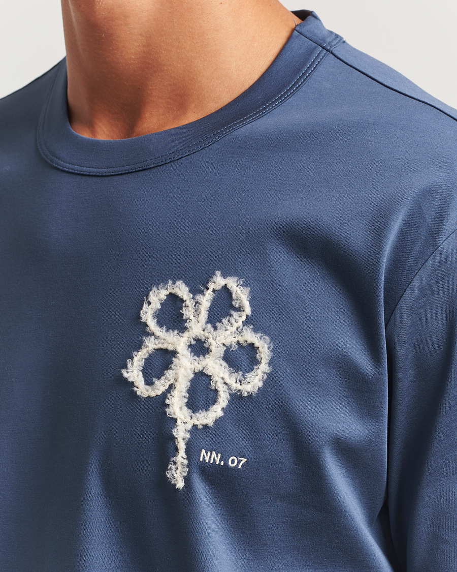 Herre | T-Shirts | NN07 | Pedro Mercerized Embroidered T-Shirt Denim Blue