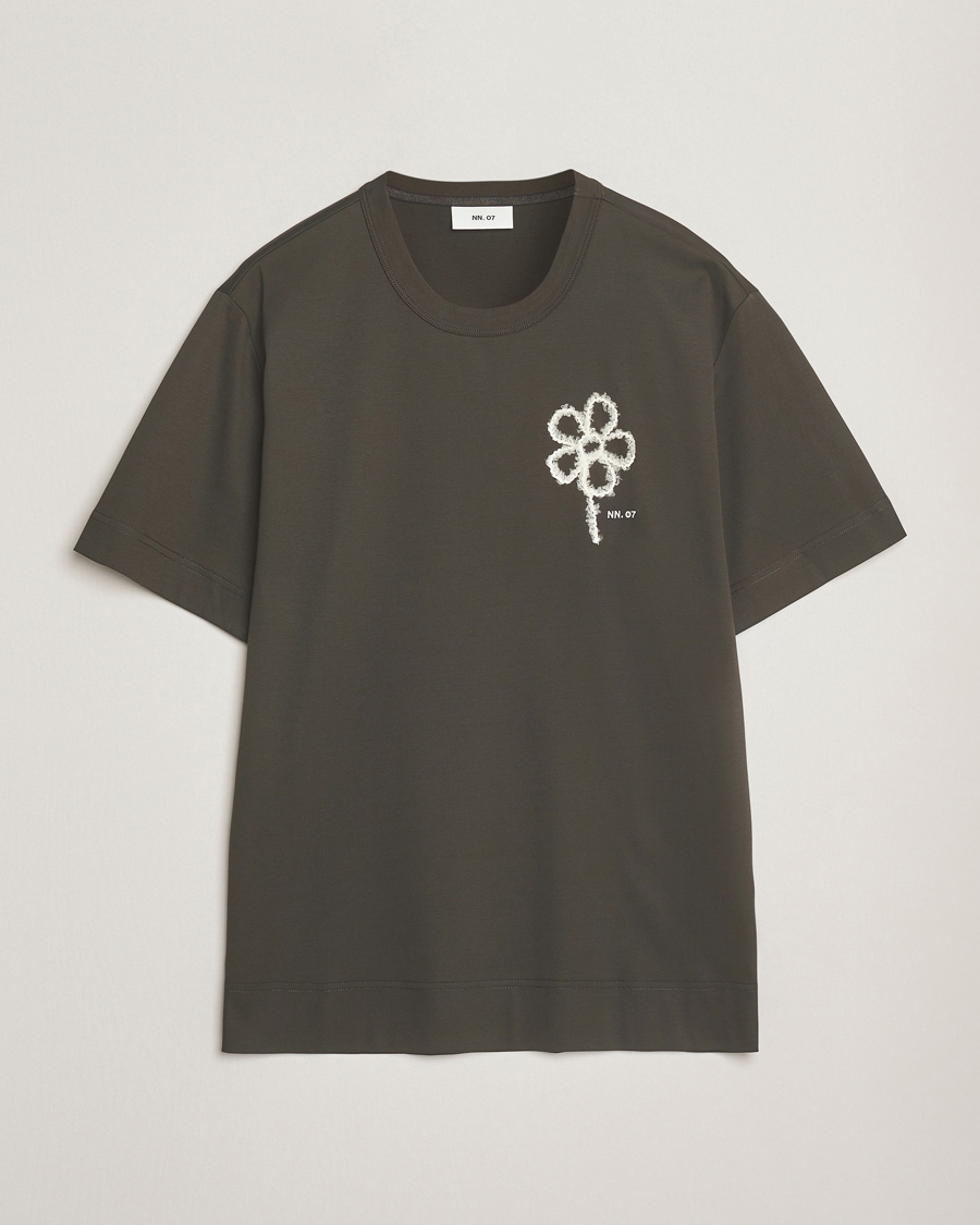 Herre | T-Shirts | NN07 | Pedro Mercerized Embroidered T-Shirt Dark Army