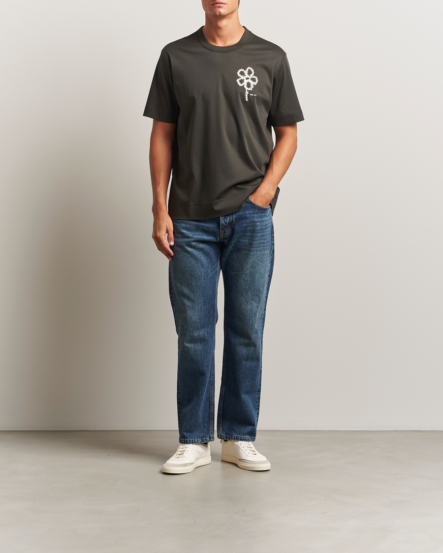 Herre | T-Shirts | NN07 | Pedro Mercerized Embroidered T-Shirt Dark Army