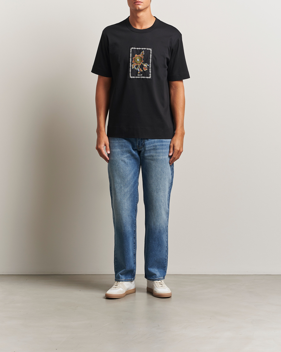 Herre | T-Shirts | NN07 | Pedro Mercerized Flower T-Shirt Black