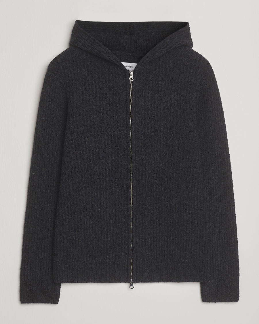 Herre | Gensere | Samsøe Samsøe | Koji Knitted Full Zip Hoodie Black Melange