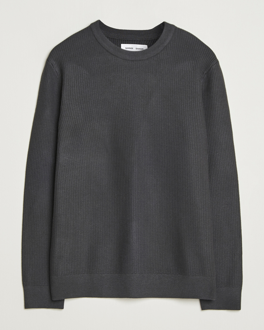 Herre | Gensere | Samsøe Samsøe | Dem Structured Knitted Crew Neck Black Oyster
