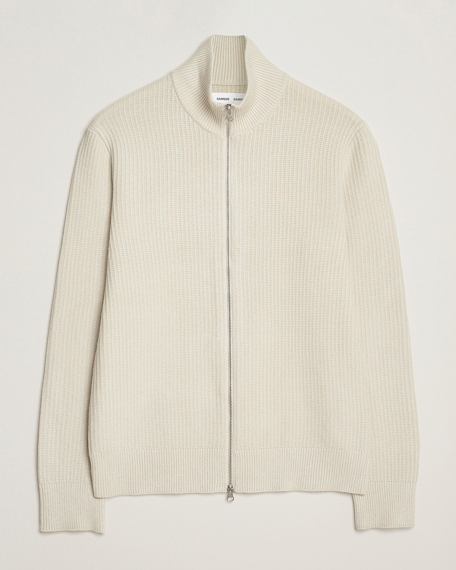 Herre | Gensere | Samsøe Samsøe | Dem Structured Knitted Full Zip Silver Birch
