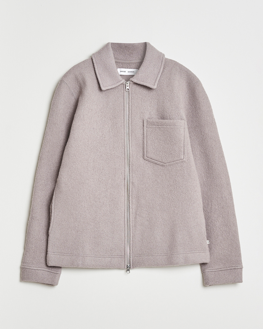 Herre | Gensere | Samsøe Samsøe | Hannes Boiled Wool Full Zip Elephant Skin
