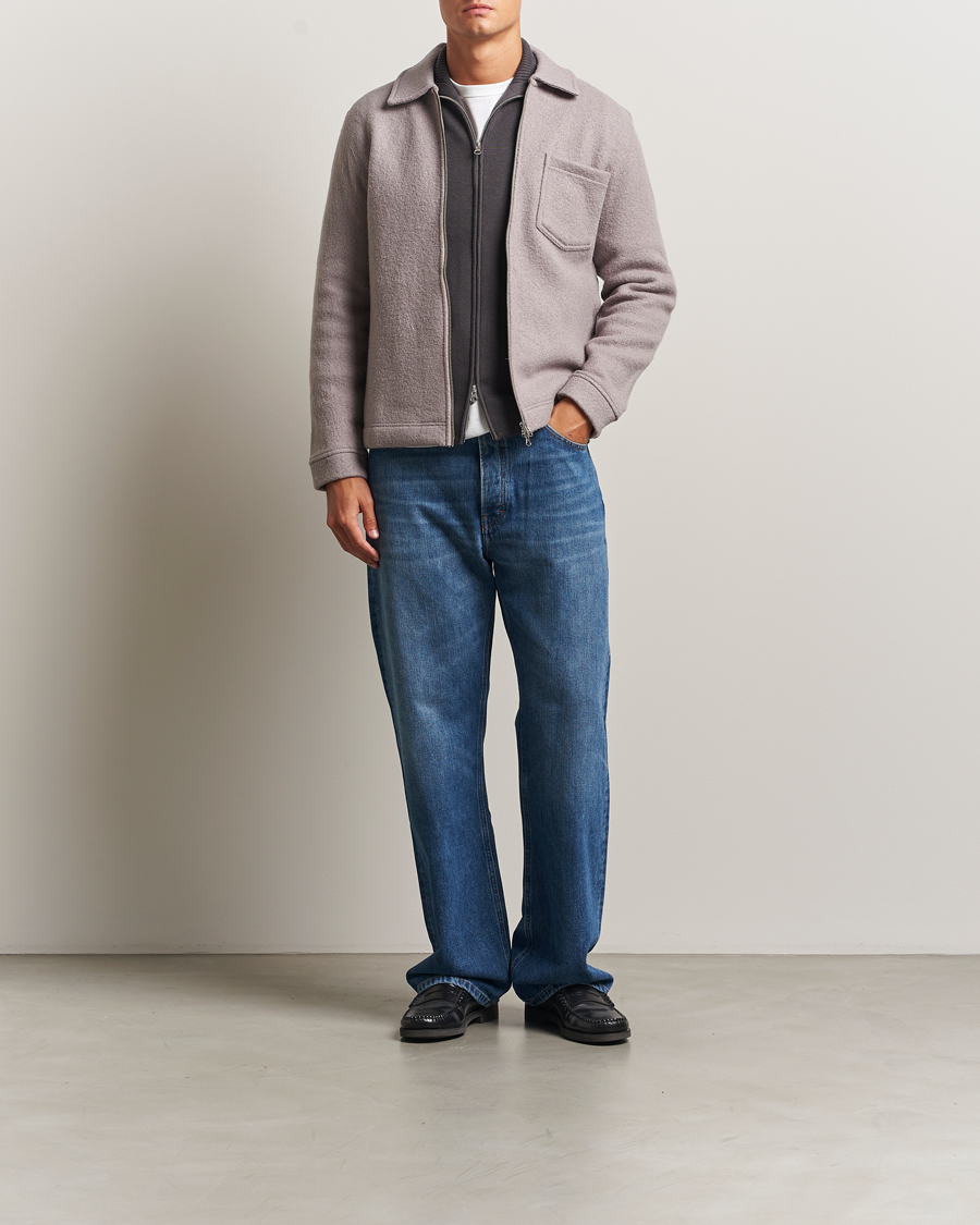 Herre | Gensere | Samsøe Samsøe | Hannes Boiled Wool Full Zip Elephant Skin