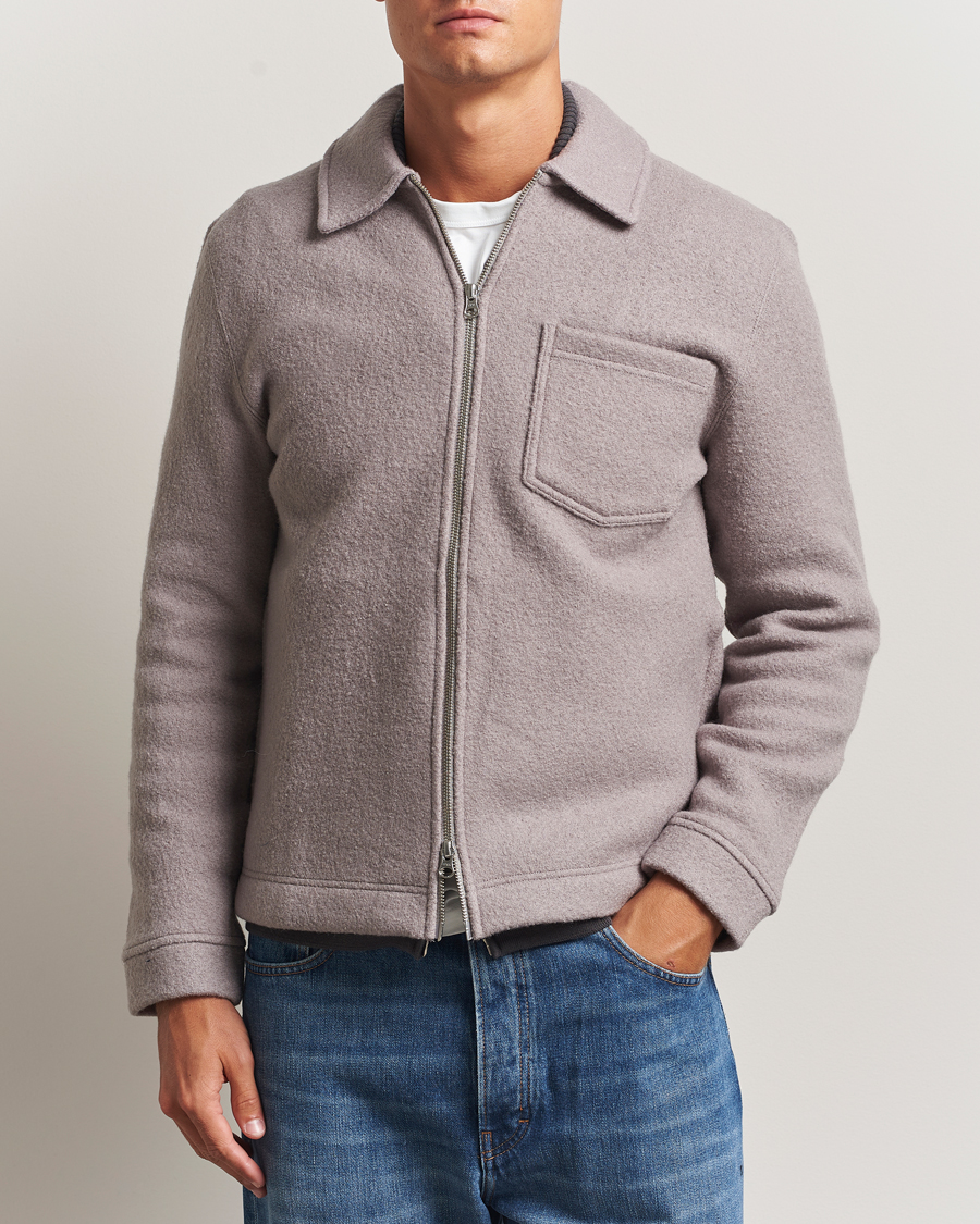 Herre | Gensere | Samsøe Samsøe | Hannes Boiled Wool Full Zip Elephant Skin