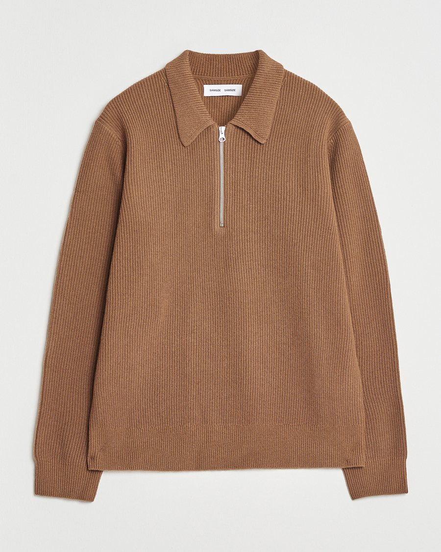 Herre | Gensere | Samsøe Samsøe | Isak Knitted Half Zip Polo Otter Brown