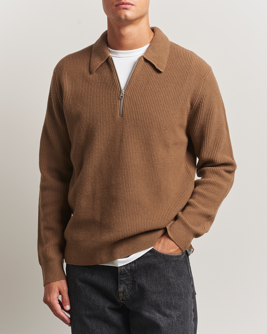 Herre | Gensere | Samsøe Samsøe | Isak Knitted Half Zip Polo Otter Brown