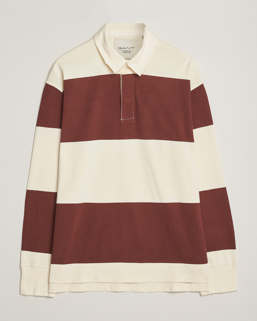 Herre | Gensere | GANT 240 Mulberry Street | Block Stripe Heavy Rugger Mahogany Brown/White