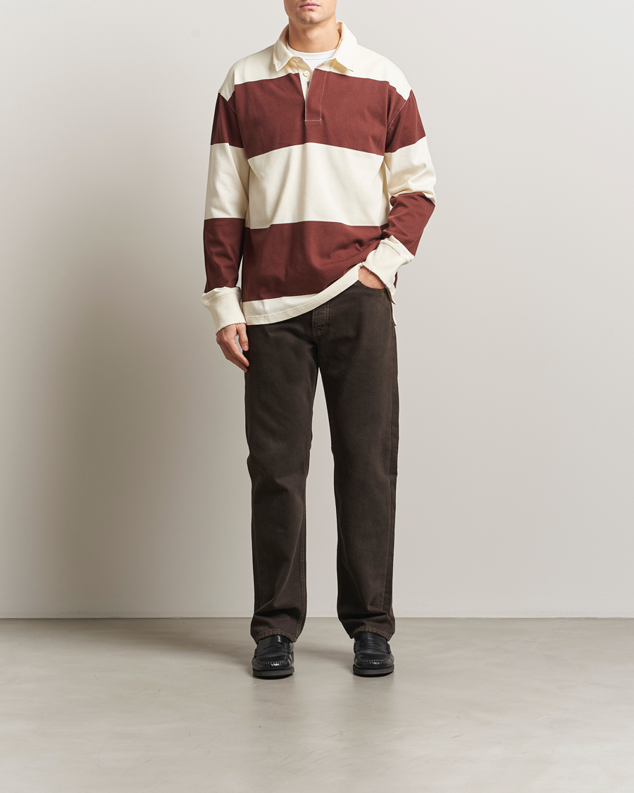 Herre | Gensere | GANT 240 Mulberry Street | Block Stripe Heavy Rugger Mahogany Brown/White