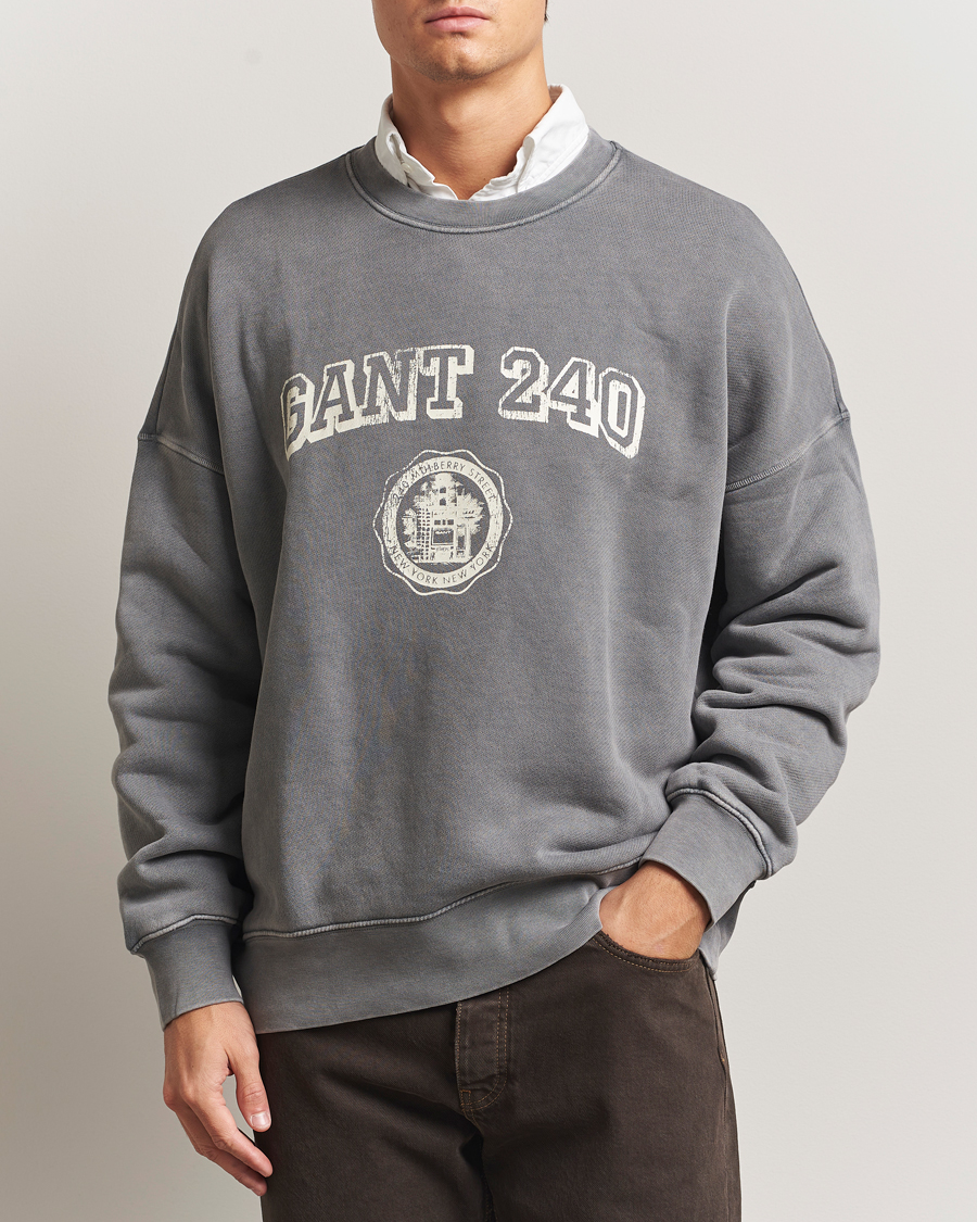 Herre | Gensere | GANT 240 Mulberry Street | Vintage Graphic Crew Neck Sweatshirts Steel Grey