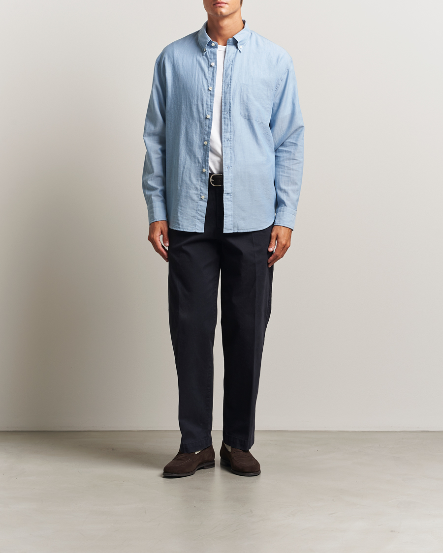 Herre | Skjorter | GANT 240 Mulberry Street | Relaxed Fit Chambray Shirt Light Indigo