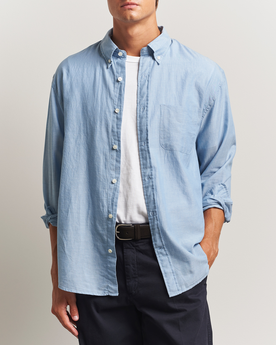 Herre | Skjorter | GANT 240 Mulberry Street | Relaxed Fit Chambray Shirt Light Indigo