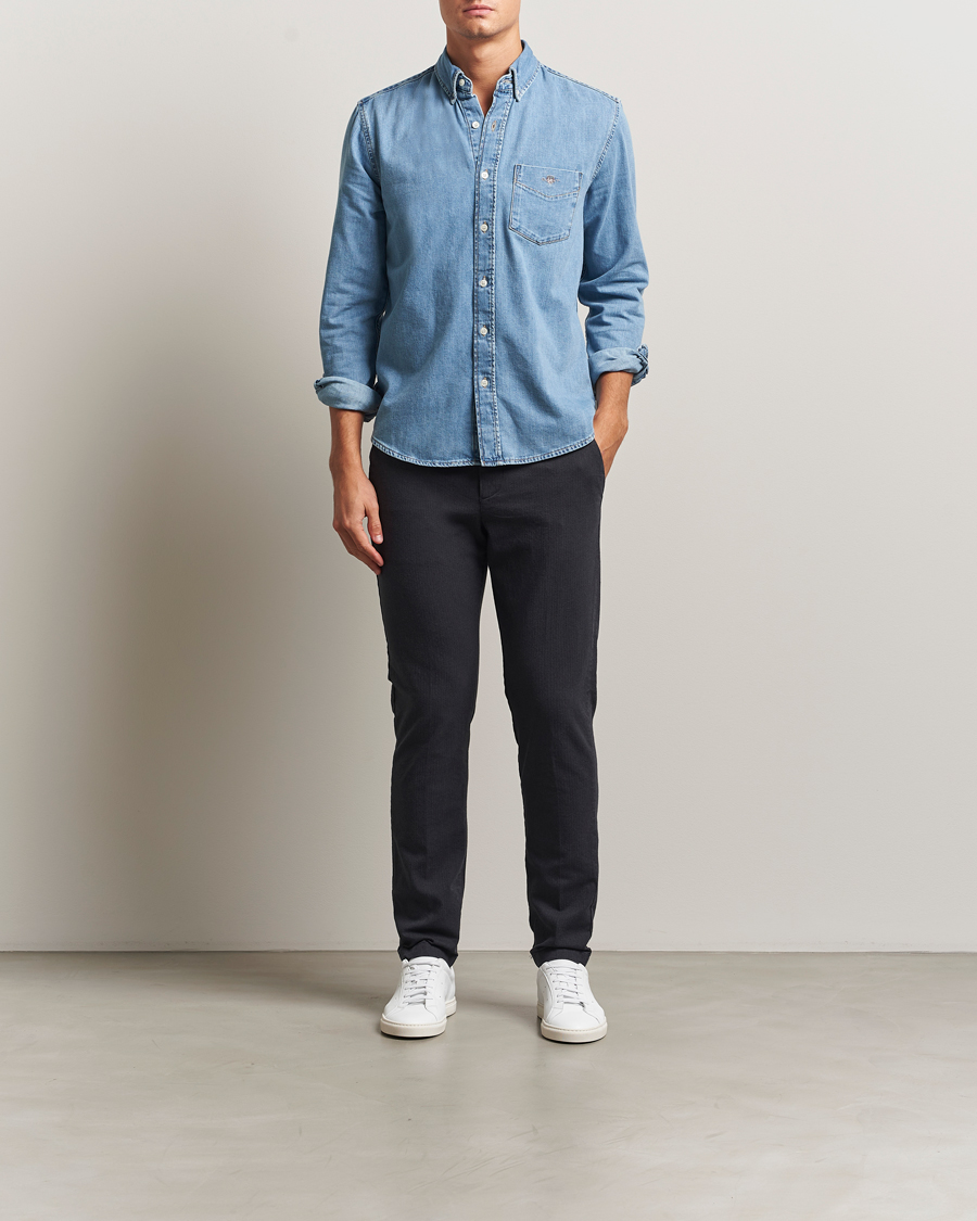 Herre | Bukser | Gant | Slim Fit Cotton Herringbone Trousers Antracite