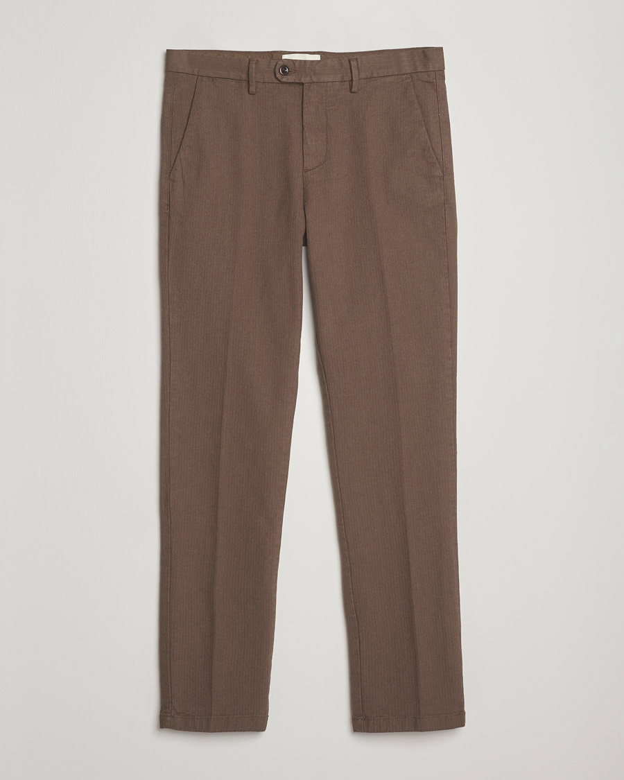 Herre | Bukser | Gant | Slim Fit Cotton Herringbone Trousers Rich Brown