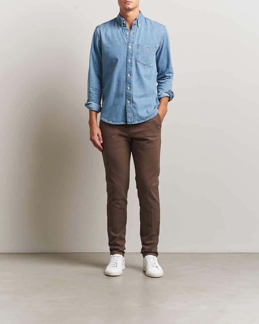 Herre | Bukser | Gant | Slim Fit Cotton Herringbone Trousers Rich Brown