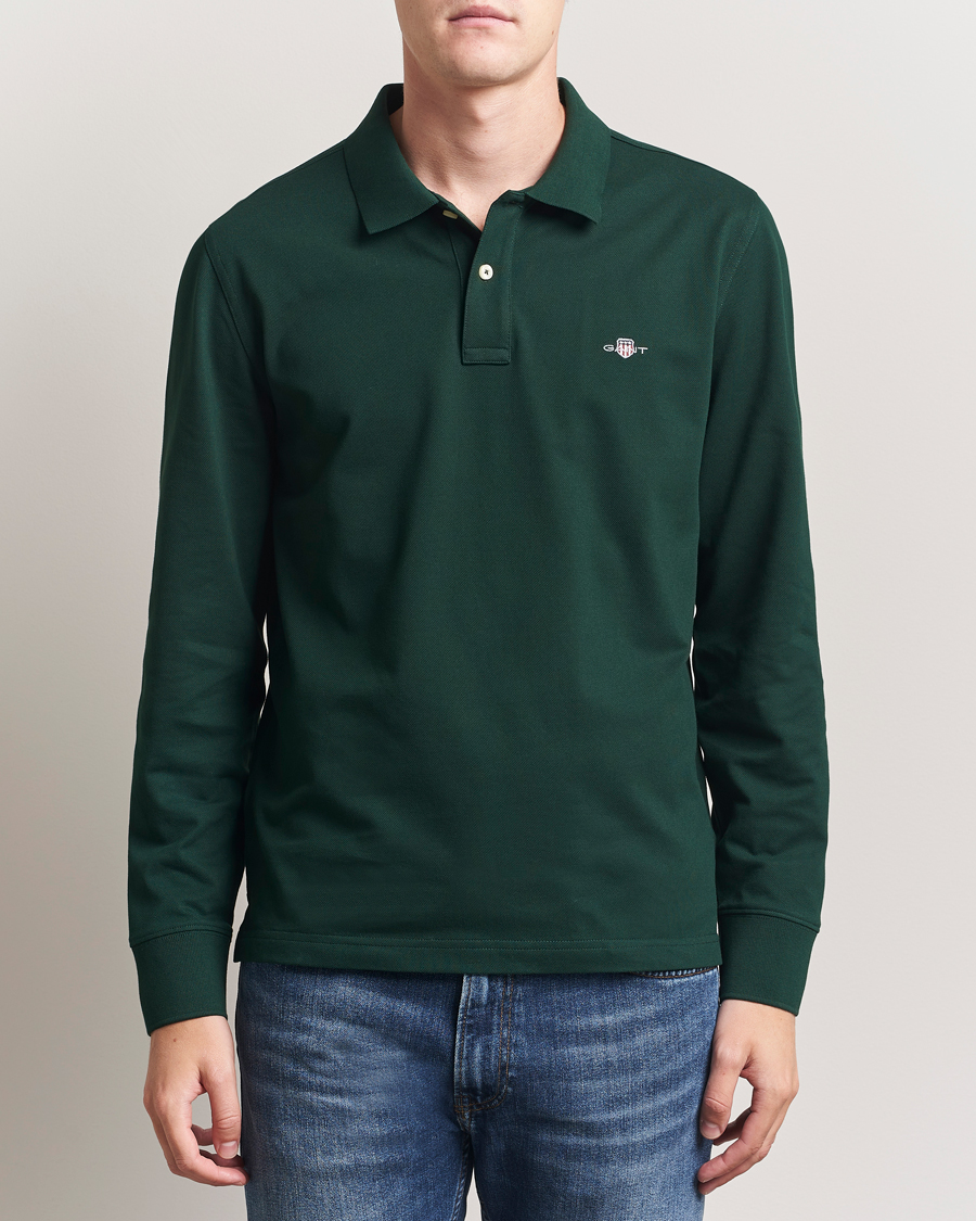 Herre | Pikéer | GANT | Regular Shield Long Sleeve Polo Tartan Green