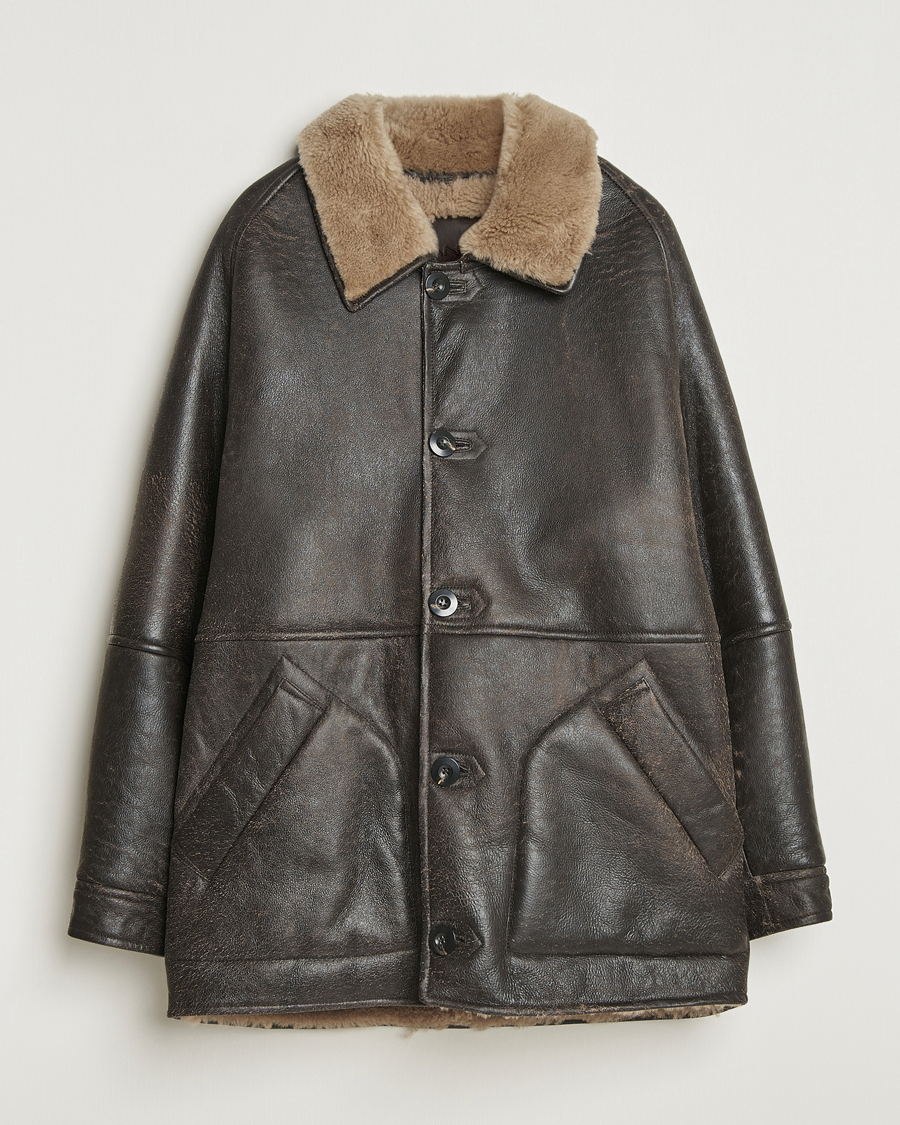 Herre | Jakker | Gant | Worn In Leather Shearling Jacket Deep Brown