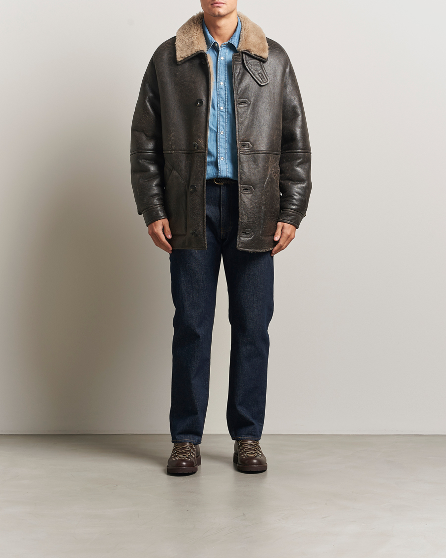 Herre | Jakker | Gant | Worn In Leather Shearling Jacket Deep Brown