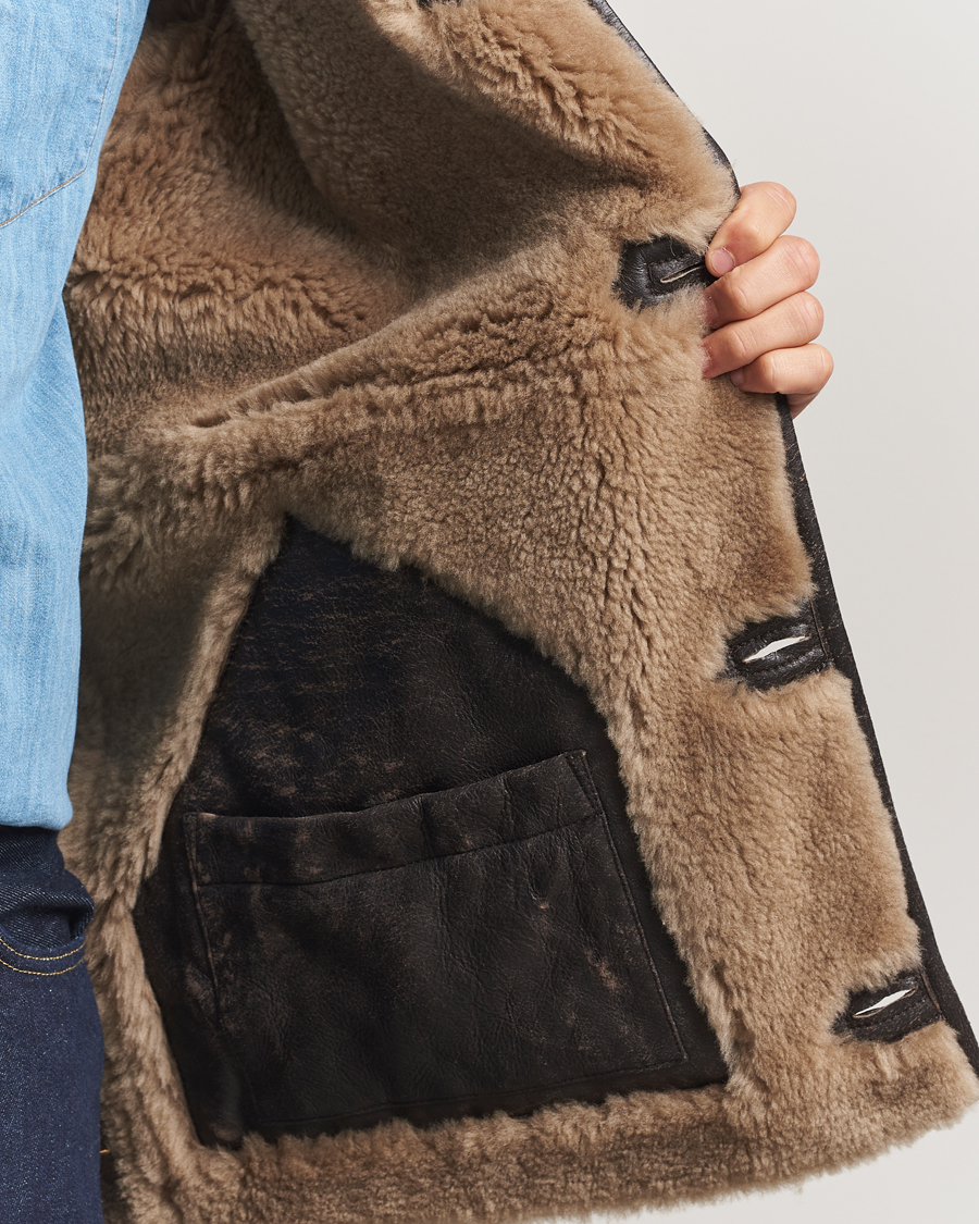 Herre | Jakker | Gant | Worn In Leather Shearling Jacket Deep Brown
