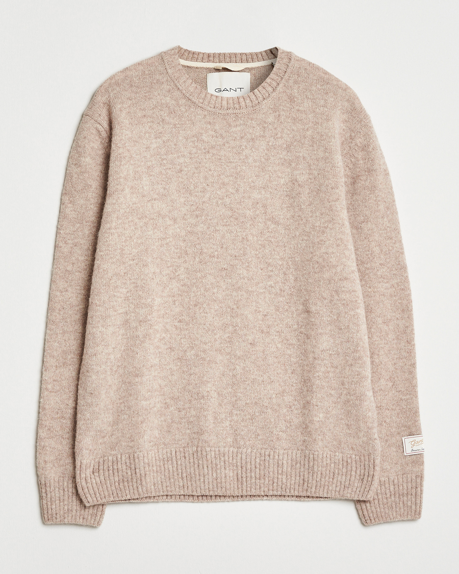Herre | Gensere | Gant | Scottish Wool Knitted Crew Neck Sweater Khaki Melange