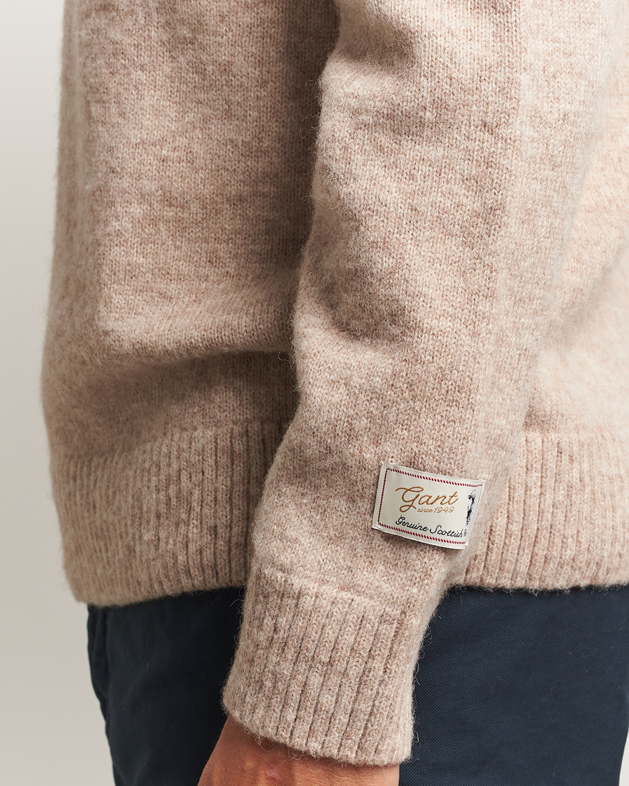 Herre | Gensere | Gant | Scottish Wool Knitted Crew Neck Sweater Khaki Melange
