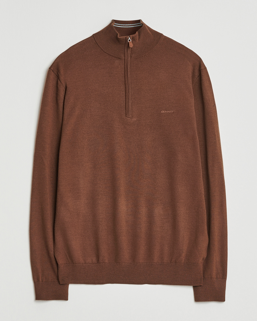 Herre | Gensere | GANT | Extrafine Merino Wool Half Zip Mahogany Brown