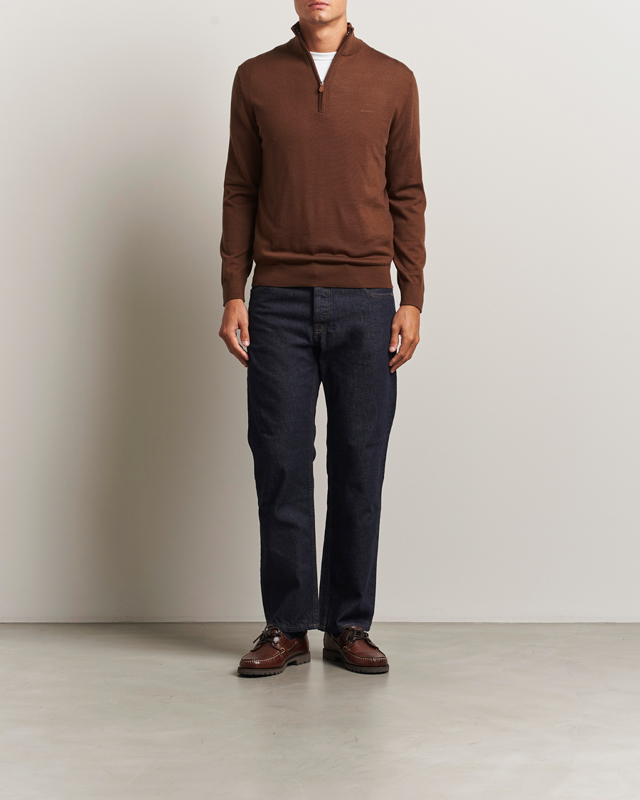 Herre | Gensere | GANT | Extrafine Merino Wool Half Zip Mahogany Brown