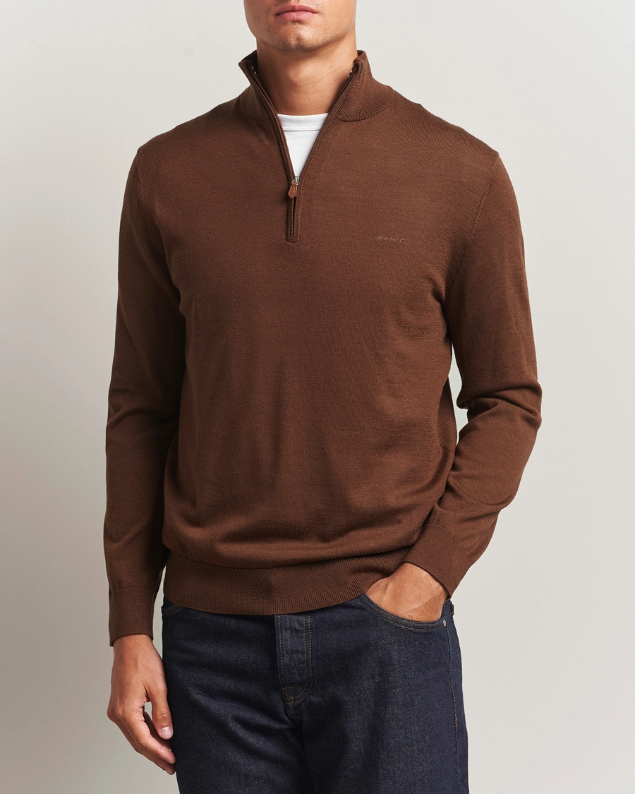 Herre | Gensere | GANT | Extrafine Merino Wool Half Zip Mahogany Brown